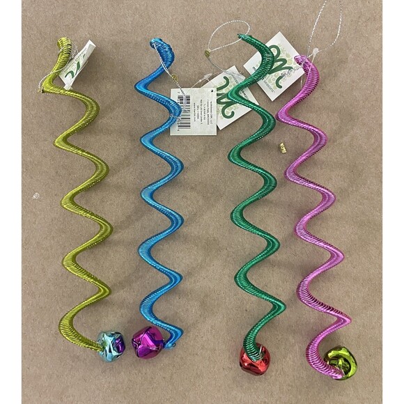 Feather Tree Bell Ornaments 4 Assort Colorful Bell Twist Metal Spring - Picture 3 of 6